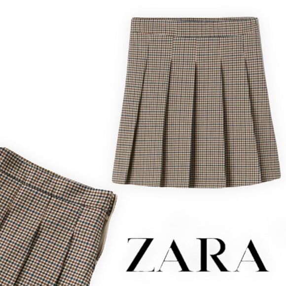 ZARA Kids | Taupe Brown | PLAID BOX PLEAT SKIRT - Picture 1 of 9